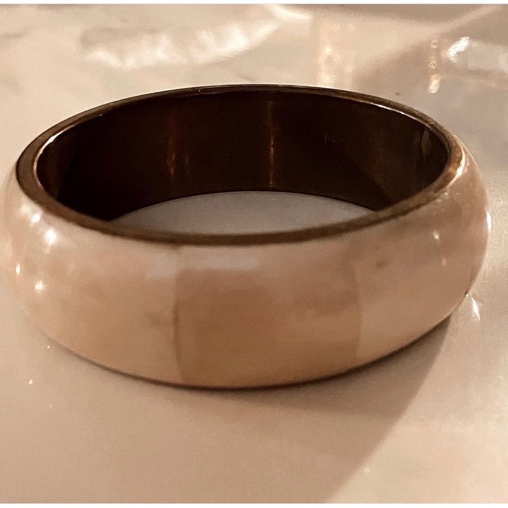 Retro Vintage Off-White Cream ceramic Bangles set in gold (3).